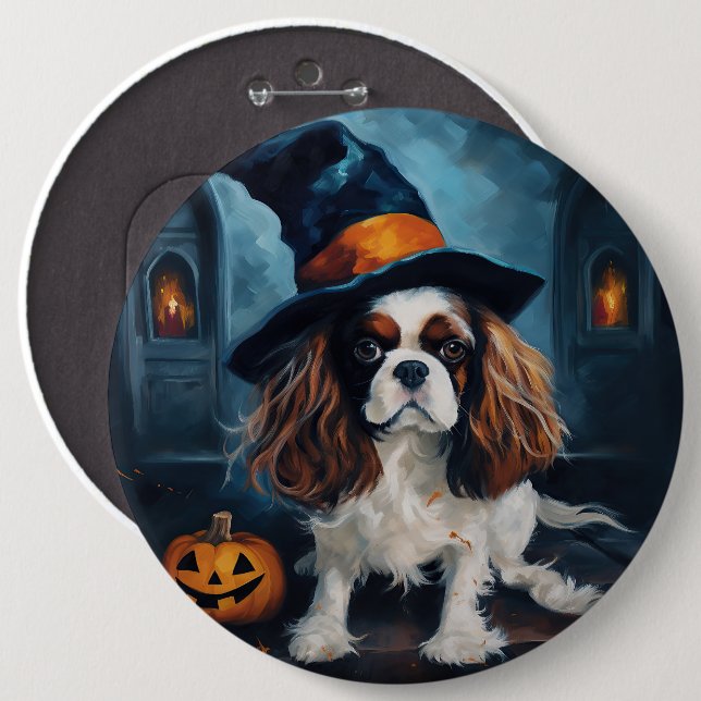Badge Rond 15,2 Cm Citrouilles Halloween Épouvantables Cavalier King (Devant & derrière)