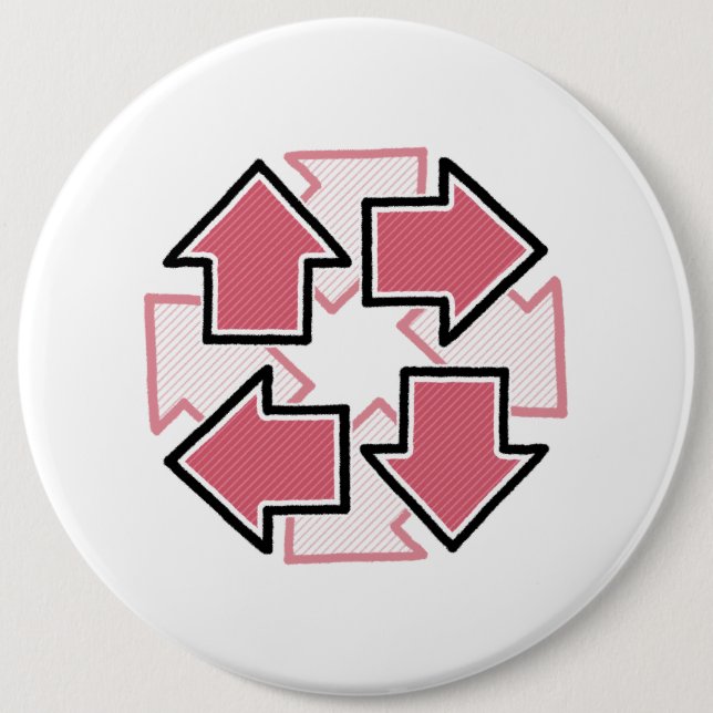 Badge Rond 15,2 Cm Clockwise Arrows Minimal Geometric Red (Devant)