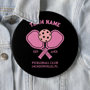 Badge Rond 15,2 Cm Club de Pickleball Personnalisé Rose Équipe & Joue