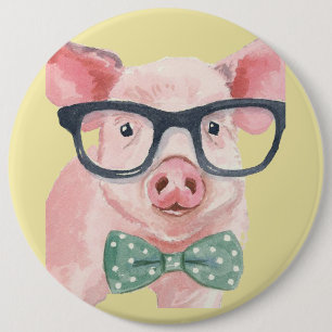 Badge Rond 15,2 Cm Cochon rose Hipster
