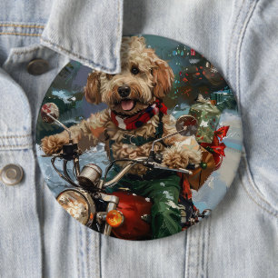 Badge Rond 15,2 Cm Cockapoo Chien chevauchant la moto Noël