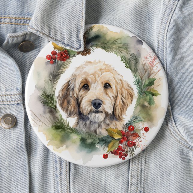 Badge Rond 15,2 Cm Cockapoo Christmas Wreath Festive Pup (En situation)