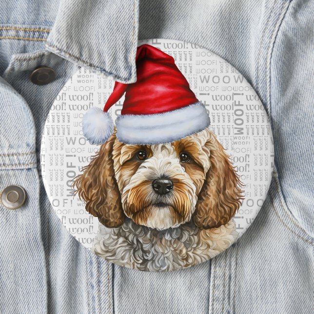 Badge Rond 15,2 Cm Cockapoo de Noël de chien Père Noël (En situation)
