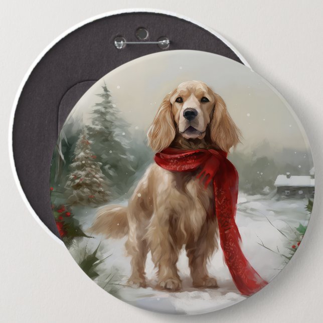 Badge Rond 15,2 Cm Cocker Spaniel Chien dans Noël de neige (Devant & derrière)
