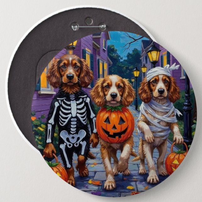 Badge Rond 15,2 Cm Cocker Spaniel Dogs Trick-or-Treating à Halloween (Devant & derrière)