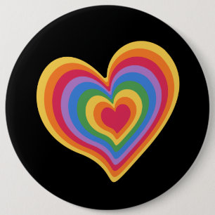 Badge Rond 15,2 Cm Coeur arc en ciel. Bouton d'amour gay de fierté