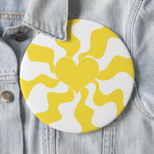Badge Rond 15,2 Cm Coeur - Citron jaune et blanc