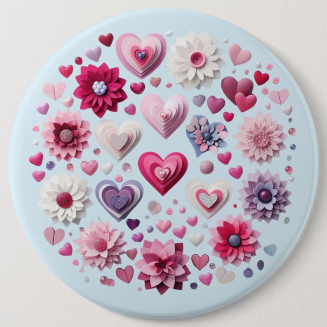 Badge Rond 15,2 Cm Coeur de la Saint Valentin florale (Devant)