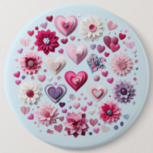 Badge Rond 15,2 Cm Coeur de la Saint Valentin florale