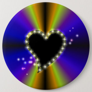 Badge Rond 15,2 Cm Coeur noir avec étoiles sur arc-en-ciel jaune viol