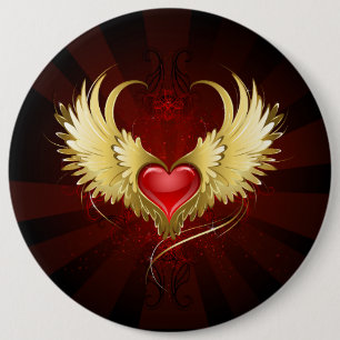 Badge Rond 15,2 Cm Coeur rouge avec ailes d'or