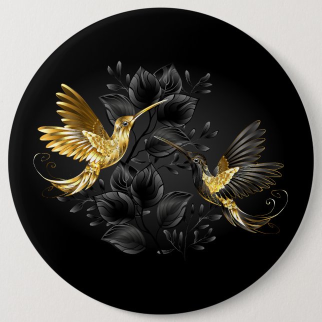 Badge Rond 15,2 Cm Colibri noir et or (Devant)