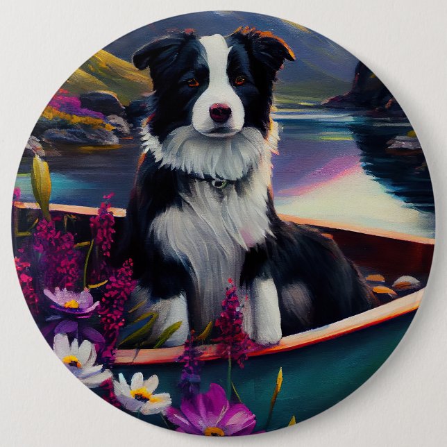 Badge Rond 15,2 Cm Collie frontalier sur une pagaie : une aventure Pi (Devant)