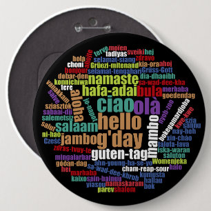 Badge Rond 15,2 Cm Coloré Bonjour dans plusieurs langues Word Cloud