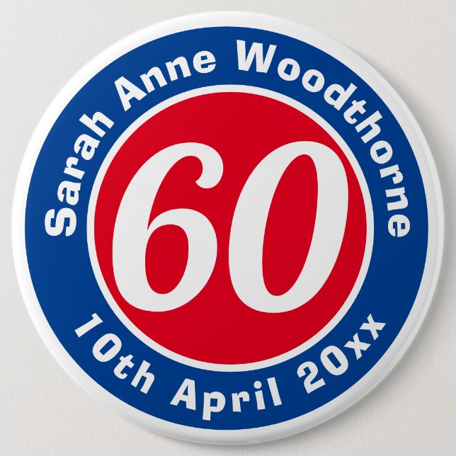 Badge Rond 15,2 Cm Commémoration d'anniversaire avec le nom, l'âge et (Devant)