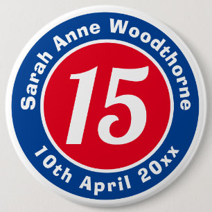 Badge Rond 15,2 Cm Commémoration d'anniversaire avec le nom, l'âge et