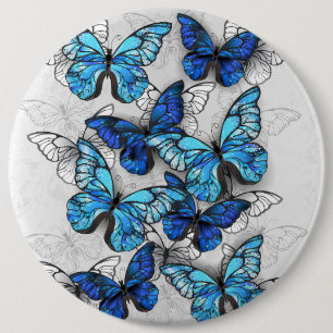 Badge Rond 15,2 Cm Composition of White and Blue Butterflies