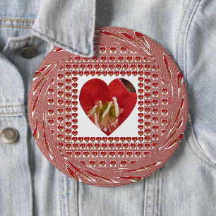 Badge Rond 15,2 Cm Conception de cœur de fleur rouge romantique pour 