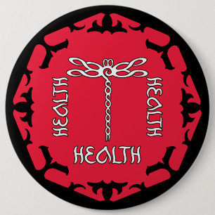 Badge Rond 15,2 Cm Conception rouge de libellule de "santé" de Chakr