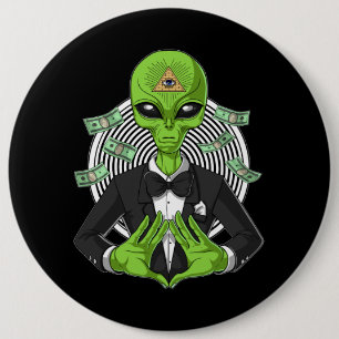 Badge Rond 15,2 Cm Conspiration de l'Alien Illuminati