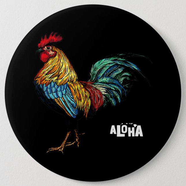 Badge Rond 15,2 Cm coq hawaii aloha hawaiian 157 (Devant)