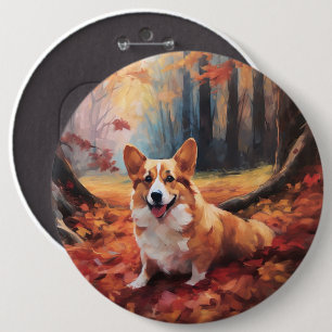 Badge Rond 15,2 Cm Corgi dans les feuilles d'automne automne automne 