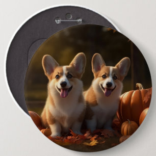 Badge Rond 15,2 Cm Corgi Jeune chiot Délice d'automne Citrouille