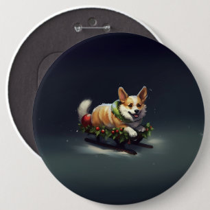 Badge Rond 15,2 Cm Corgi neige de Noël hiver