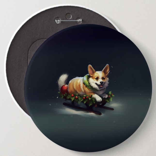 Badge Rond 15,2 Cm Corgi neige de Noël hiver (Devant & derrière)