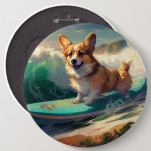Badge Rond 15,2 Cm Corgi  Plage Surf Peinture