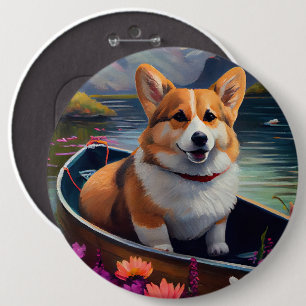 Badge Rond 15,2 Cm Corgi sur une pagaie : une aventure Pittoresque
