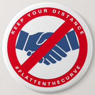 Badge Rond 15,2 Cm Coronavirus No Handshake #FLATTENTHECURVE Rouge