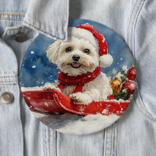 Badge Rond 15,2 Cm Coton De Tulear en Luge Laissez-le neiger Noël