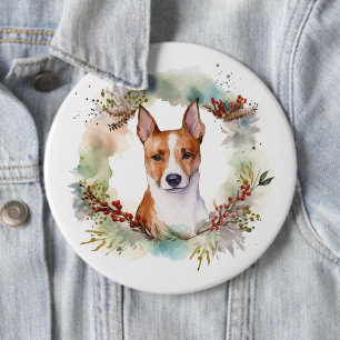 Badge Rond 15,2 Cm Coupe de fête de la couronne de Noël Basenji