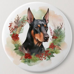 Badge Rond 15,2 Cm Coupe festive Doberman Christmas Wreath