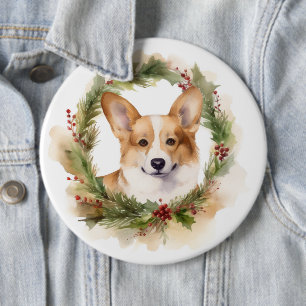 Badge Rond 15,2 Cm Couronne de Noël Corgi Chien de fête