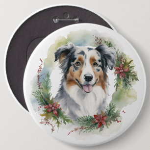 Badge Rond 15,2 Cm Couronne de Noël de Berger Australien Chien de fêt