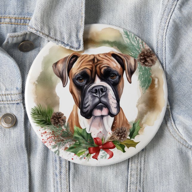 Badge Rond 15,2 Cm Couronne de Noël festive de Boxer (En situation)