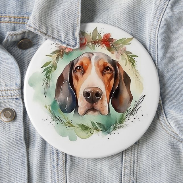 Badge Rond 15,2 Cm Couronne de Noël festive Treeing Walker  (En situation)