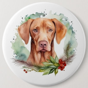 Badge Rond 15,2 Cm Couronne de Noël Vizsla Fête de Chien