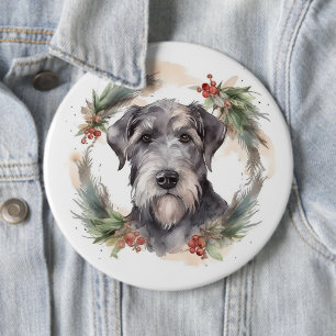 Badge Rond 15,2 Cm Couronne de Noël Wolfhound Chien de fête
