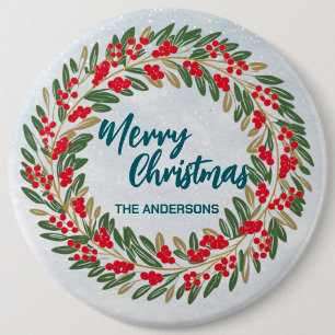 Badge Rond 15,2 Cm Couronne élégante rouge Baies de houx Or joyeux No