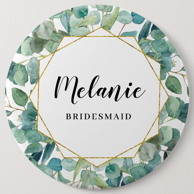 Badge Rond 15,2 Cm Coutume Eucalyptus Gold Bridesmaid Favoriser (Devant)