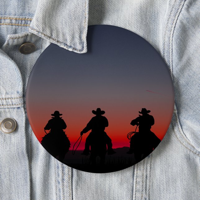 Badge Rond 15,2 Cm cowboy au coucher du soleil (En situation)