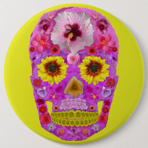 Badge Rond 15,2 Cm Crâne à fleurs 7