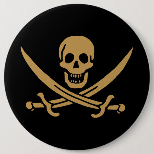 Badge Rond 15,2 Cm Crâne et épées d'or Drapeau pirate de Calico Jack