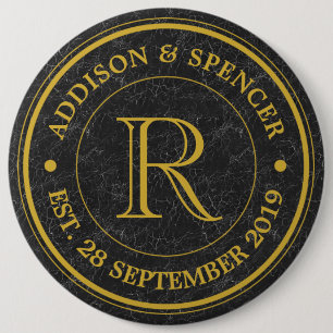 Badge Rond 15,2 Cm Cuir de noir de monogramme d'or d'anniversaire de