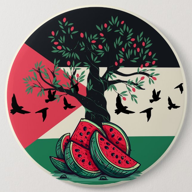 Badge Rond 15,2 Cm culture palestienne pastèque palestine olivier (Devant)