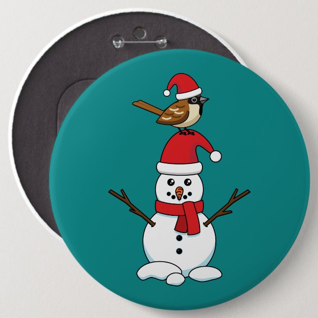 Badge Rond 15,2 Cm Cute Bruant sur Snowman (Devant & derrière)