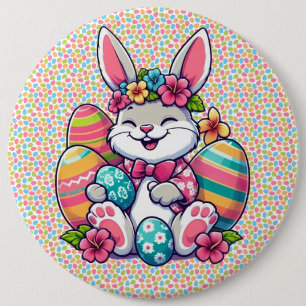 Badge Rond 15,2 Cm Cute, & coloré lapin hawaïen/tropical de Pâques